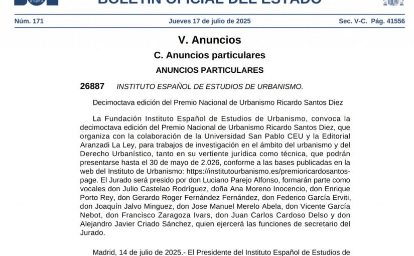 Decimoctava edición del Premio Nacional de Urbanismo Ricardo Santos Diez